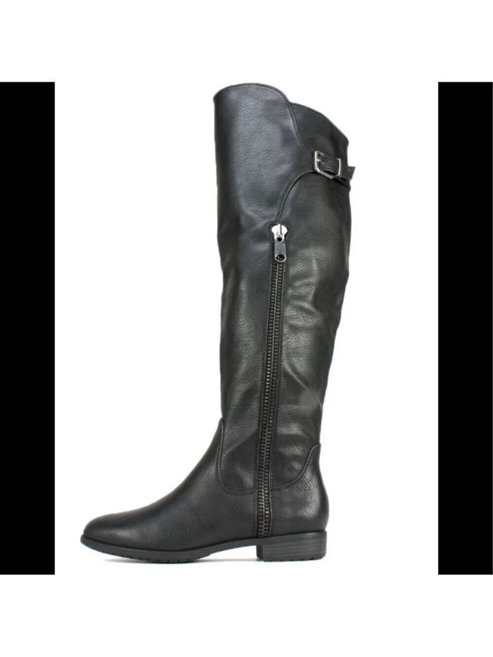 𝅺rialto black tall vegan leather knee high buckle boots size 6
